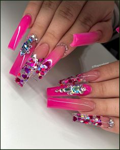 Swaggy Nails, Chanel Decor, Long Acrylic Nail Designs, Fantasy Nails, Long Nail, Glow Nails, Dope Nail Designs, Exotic Nails, Acrylic Nails Coffin Pink