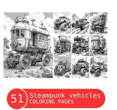 steampunk vehicles coloring pages