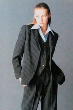 Pinstripe Suit. Pinstripe Suit Women Aesthetic, Suits For Women Vintage, Pant Suits Aesthetic, Female Pinstripe Suit, Iconic Suits Women, Png Suit Women, Prom Ideas Suits Women, Suit Pants Women Outfits, Women Vintage Suits