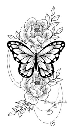 a butterfly and flowers tattoo design