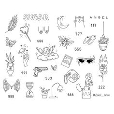 an image of some tattoos and other things on a white background with the words sugar