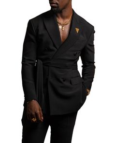 Genesis Black Men Wrap Suit Suits Business, Black Suit Men, Formal Men Outfit, Formal Men, Suit Black, Custom Suit, Black Suit, Cotton Viscose, Black Suits