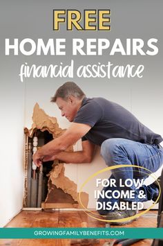 a man working on an air conditioner with the text free home repairs financial assistance for low