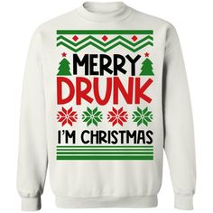 Ugly Christmas Sweater Merry Drunk I'm Christmas Crewneck Pullover Sweatshirt *Comes in Big sizes up to 5x *8 oz; 55% cotton/45% polyester *Air jet yarn for a softer feel; no pilling *1x1 athletic rib cuffs and waistband w/ spandex *Double-needle stitching *Digital Print *Machine wash cold; Tumble dry low Order Yours Now! Funny Christmas Sweater, Diy Ugly Christmas Sweater, Funny Christmas Sweaters, Ugly Christmas Sweater Funny, Christmas Crewneck, Long Sleeve Kids, Christmas Funny, Funny Meme, Funny Christmas