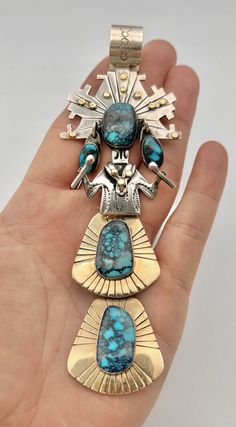 Esther Wood Navajo Sterling & 14k Gold Lander Blue Turquoise Kachina Pendant 6" | eBay Artisan Multi-stone Turquoise Necklace, Artisan Blue Multi-stone Turquoise Necklace, Artisan Blue Turquoise Multi-stone Necklace, Unique Blue Multi-stone Turquoise Necklace, Unique Blue Turquoise Multi-stone Necklace, Unique Blue Turquoise Inlay Necklace, Collectible Turquoise Necklace With Natural Stones, Southwestern Blue Turquoise Inlay Necklace, Alexis Bittar Jewelry