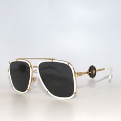 Authentic & Brand New Comes With Original Packaging. Versace Glasses, Versace Gold, Silver Sunglasses, White Sunglasses, Grey Sunglasses, Versace Accessories, Brown Sunglasses, Silver Logo, Rectangle Sunglasses