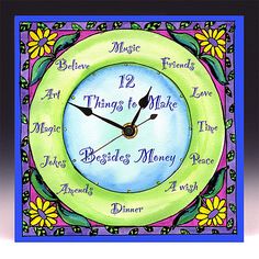 a painting of a clock with the words 12 things to make bees money written on it