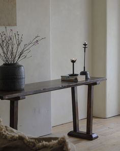 Elm Trapezoid Console Table with candles and vase decor Japanese Cabinet, Old Wood Table, Unique Console Table, Porch Table, Entrance Table, Woven Chair, Black Coffee Tables, Table Lamp Wood, Table Stool