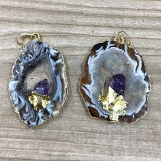 Listing is for one Agate with amethyst Druzy Pendant in gold or silver electroplated edge QTY: choose what quantities you need Style: Pendant Choose the Finished color: Silver plated, Gold plated Size: approx 22~35mm in width x 30~50mm in length.Stock photo, these are all natural and vary. You can let me know if you prefer a larger or smaller one dark or light and I will try my best to meet your request. Handmade Gold Amethyst Gemstones, Amethyst Geodes Gemstone Gift, Gold Amethyst Gemstones For Healing, Raw Amethyst, Amethyst Geode, Druzy Agate, Stone Jewelry, Druzy, Crochet Earrings