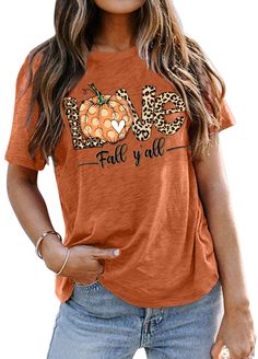 PRICES MAY VARY. MATERIAL: This fall yall shirt is made of breathable and stretch fabric which is super comfy soft, when you put on this is one is like a gentle hug that makes you feel so so so comfy. FEATURES: What a comfortable and unique t-shirt! Cute leopard pumpkin graphic and funny love fall y'all letter printed design make this fall tshirt looks stylish, you will get tons of compliments wherever you wear it. OCCASIONS: This pumpkin shirts for women is great for any occasion such as birthd Its Fall Yall, Pumpkin Graphic, Blessed Shirt, Tshirt For Women, Its Fall, Halloween Top, Fall Yall, Autumn T Shirts, Thanksgiving Sides