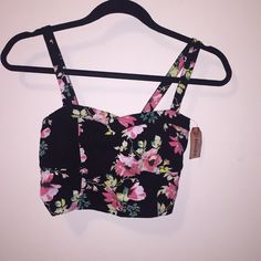 Mudd Bralette Flora L Print New With Tags Cute Black Summer Crop Top, Cute Black Crop Top For Summer, Pink Crop Top With Adjustable Straps, Black Floral Print Crop Top For Party, Summer Floral Print Crop Top For Party, Chic Pink Crop Top With Adjustable Straps, Trendy Black Floral Print Crop Top, Bohemian Lace Top, Junior Shirts