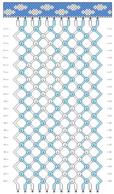 a cross stitch pattern with blue and white designs on it, including two rows of squares