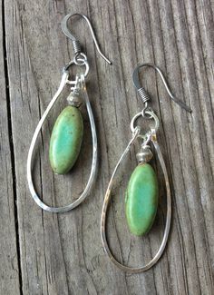 Turquoise Silver Hammered Hoop Earrings Rustic Antiqued Silver Jewelry Easy Earrings, Blue Green Turquoise, Earring Inspiration, Copper Gifts, Silver Turquoise Jewelry, Cleaning Silver Jewelry, Mixed Metal Earrings, Hammered Hoop Earrings, Turquoise Drop Earrings