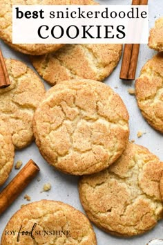 cookies with cinnamon sticks on top and the words best snickkerdoodle cookies