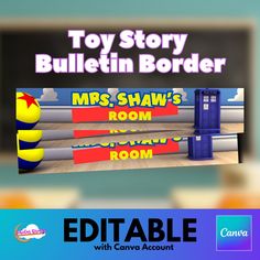 an advertisement for the toy story bulletin board game mrs shaw's room is shown