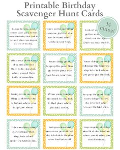 printable birthday scavenger hunt cards