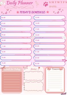 the daily planner is shown in pink and blue