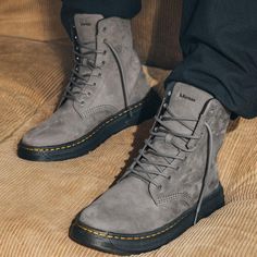 Dr.Martens Unisex Men’s Sz.12 Crewson Nubuck Leather Everyday Gray Lace Up Boots New Without Box Dr Martens Men Outfit, Doc Martens Mens, Doc Martins Boots, Dr Martens Men, Shoes Dr Martens, Moc Toe Boots, Everyday Boots, Men’s Boots, Leather Lace Up Boots