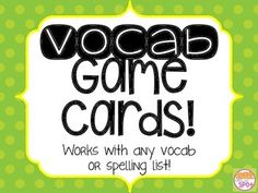 a green and white poster with words that say vocal game cards works with any vocab or spelling list