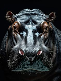 a hippopotamus looking at the camera with it's eyes wide open