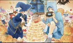 an image of a group of people that are in front of a cake with donuts on it