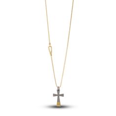 A bold statement of faith, a meaningful stylized cross is embellished with a dazzling 18K yellow gold-plated trim in this stunning men's pendant from Marco Dal Maso. Fashioned in 18K yellow gold-plated sterling silver, the 24-inch chain secures in place with a toggle clasp. Luxury Tarnish-resistant Cross Necklaces, Luxury Polished Cross Pendant Necklace, Luxury Cross Pendant Necklace With Polished Finish, Luxury Cross Necklace With Polished Finish, Luxury Yellow Gold Cross Necklace, Luxury Engraved Cross Pendant Necklaces, Luxury Engraved Cross Pendant Necklace, Luxury Polished Finish Cross Necklace, Yellow Gold Cross Jewelry With Box Chain