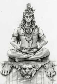 a black and white drawing of a person sitting in the middle of a lion's body