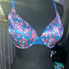 Precious Bravo Years Ago Never Wore. I Tried On Once And It Is Comfortable. Fitted Multicolor Bra With Padded Cups, Fitted Multicolor Bra With Floral Print, Fitted Blue Bra With Floral Print, Fitted Blue Floral Print Bra, Maidenform Bras, I Tried, Women's Intimates, Victoria’s Secret, Color Blue