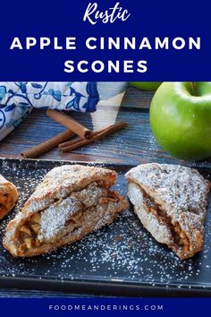 apple cinnamon scones on a black serving platter with a green apple and blue paisley patterned oven mitts in the background Work Potluck Recipes, Apple Cinnamon Scones Recipe, Cinnamon Scone, Apple Cinnamon Scones, Cinnamon Scones Recipe, Cinnamon Scones, Potluck Desserts, Bakers Gonna Bake, Mother's Day Brunch