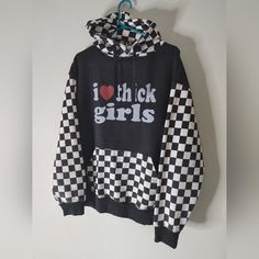 New York Area Code I Love Thick Girls Checkered Hoodie. Size Xl. Polyester Cotton. Pre-Owned, Faded. No Holes Or Stains. Front Pocket. Drawstring. Attention: Vintage/Thrifted Items Can Have Loose Threads, Faded Colors, Discoloration, Pilling, And/Or Mild Odors. Major Defects Will Be Listed. Some Specialty Fabrics, Nwt Items, Or Bulkier Items May Not Be Washed. Ask All Questions Related To Color, Size, Or Condition Prior To Purchase. All Sales Final. Checkered Hoodie, Thrifted Items, Faded Colors, Grunge Outfit, Area Codes, Fade Color, Sweater Design, Colorful Hoodies, Grunge Outfits