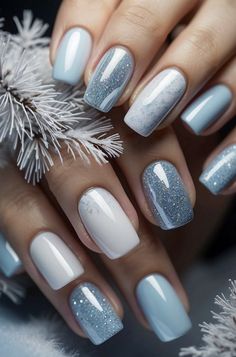 Cold Nails Winter, Elegant Nail Art, Fancy Nails Designs, Blue Winter, Winter Nail, Neutral Nails, Types Of Nails