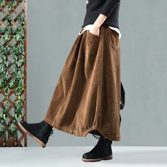 Babakud Women Autumn Retro Classic Cotton Corduroy Skirt Dress With Embellishments, Waist Size Chart, Elegant Long Dress, Washing Line, Winter Skirt, Women Skirts, Dark Wear, Elegant Dresses Long, Corduroy Skirt