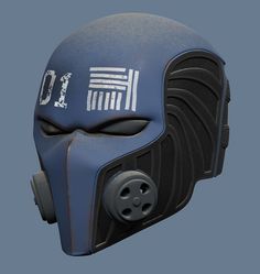 a blue helmet with two black buttons on it