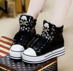 Goth Shoes, Alt Clothes, Alt Outfits, Kawaii Shoes, Black Skull