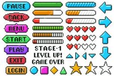 pixel style game icons and buttons for the computer screen stock photo, images and royalty