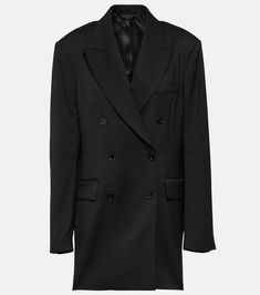 Double-breasted blazer in black - Acne Studios | Mytheresa Sleek Business Blazer Dress With Suit Collar, Sleek Blazer Dress With Suit Collar For Business, Chic Blazer With Structured Boning For Business, Chic Structured Boning Blazer For Business, Tuxedo Blazer With Structured Boning, Sleek Blazer Dress With Lapel Collar For Business, Double-breasted Tuxedo Blazer Dress For Office, Tuxedo Style Blazer Dress With Double-breasted Buttons For Work, Formal Blazer Dress With Structured Shoulders And Notch Lapel