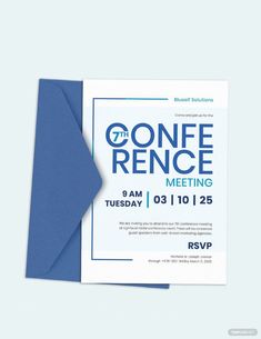 a blue and white event ticket with the words confence meeting written on it