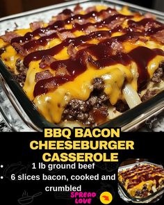 BBQ Bacon Cheeseburger Casserole Bbq Bacon Cheeseburger, Crockpot Ham And Potatoes, Beef Tips And Noodles, Cheeseburger Casserole Recipe, Cheeseburger Meatloaf, Baked Meatloaf, Bacon Cheeseburger Casserole, Mexican Casserole Recipe, Bbq Bacon