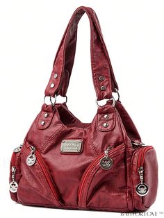 BagForLove - Medium Shoulder Bag with Double Handle and Letter Patch Decoration Product Description Color Burgundy Magnetic No Details Studded Type Baguette Bag Bag Size Medium Strap Type Double Handle Pattern Type Plain Closure Type Zipper Style Fashionable Coating 100% Polyurethane Composition 100% Polyurethane Material PU Leather Size Chart INCH CM Strap Length Bag Length Bag Width Bag Height Handle Height 45.7 inch 11.4 inch 4.3 inch 8.7 inch 9.8 inch Strap Length Bag Length Bag Width Bag He