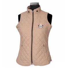 a women's vest with the logo on it and an embroidered emblem on the chest