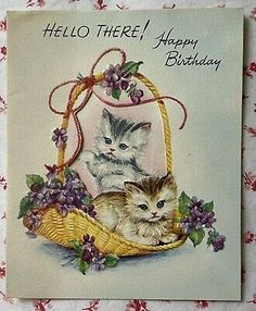 a birthday card with two kittens in a basket