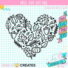 a heart made out of leaves and ribbons with the words free svg cut file