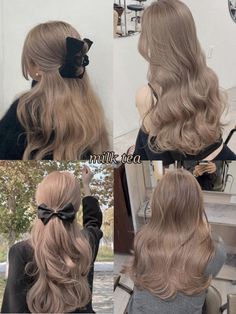 Milktea Hair Color, Milk Tea Hair Color With Highlights, Cool Tone Hair Color Ideas, Milk Tea Blonde Hair, Milktea Brown Hair Color, Milk Tea Blonde, Milk Tea Brown Hair, Hair Color Aesthetic, Milk Tea Hair Color