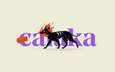 a stylized illustration of a dog with flames on its head and the word alaska written in purple