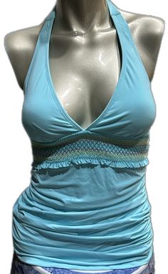 Lined Sleeveless Halter Top For Poolside, Sleeveless Lined Halter Top For Poolside, Summer Fitted Lined Halter Top, Fitted Lined Halter Top For Summer, Stretch Beachwear Halter Top With Lined Body, Stretch Halter Top With Lined Body For Summer, Stretch Lined Halter Top For Summer, Stretch Summer Halter Top With Lined Body, Lined Halter Top For Summer Beach