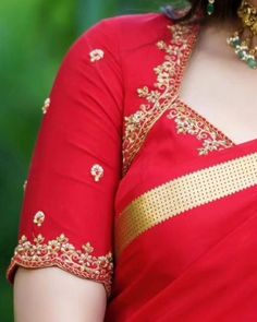 Simple Works On Blouses, Blouse Materials Fabrics, Red Colour Blouse Designs, Simple Work Blouse Designs Latest, Zardosi Work Blouse Weddings, Georgette Blouse Designs, Mysore Silk Saree Blouse Designs, Simple Work Blouse Designs, Simple Maggam Work Designs