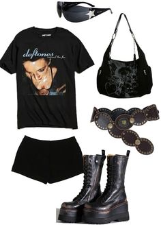 black outfit Outfit | ShopLook Dark 90s Fashion, Black Summer Outfits Grunge, Black Outfits Edgy Grunge, Brat Summer Outfit, Summer Grunge Outfits 90s Style, Summer Outfits Dark, Basic Goth Outfit, Goth Indie Aesthetic, Dark Summer Outfits