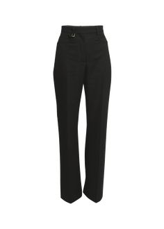 "Find JACQUEMUS Sauge Flared Wool Pants on Editorialist. Jacquemus \"Sauge\" pants with a \"J\" belt loop with Dring Full length High rise Side pockets Flare legs Tab/zip fly; belt loops Virgin wool Dry clean Made in Romania" Straight Leg Evening Pants With Belt Loops, Straight Leg Pants With Belt Loops For Evening, Luxury Straight Leg Pants With Belt Loops, Luxury Pants With Belt Loops For Evening, Luxury Evening Pants With Belt Loops, Luxury Belted Workwear Bottoms, Fitted High-waisted Pants With Belt Detail, Fitted High Waist Pants With Belt Detail, Elegant Straight Leg Pants With Belt