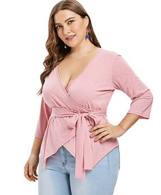 WRAPPED & READY TOP - B ANN'S BOUTIQUE Plus Size Belts, Drape Jacket, Low Cut Top, Surplice Top, Casual Belt, Trendy Plus Size Clothing, Wrap Top, Plus Size T Shirts, Plus Size Dresses