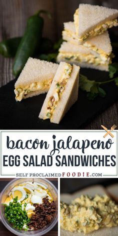 egg salad sandwiches with bacon, jalapeno and avocado in them